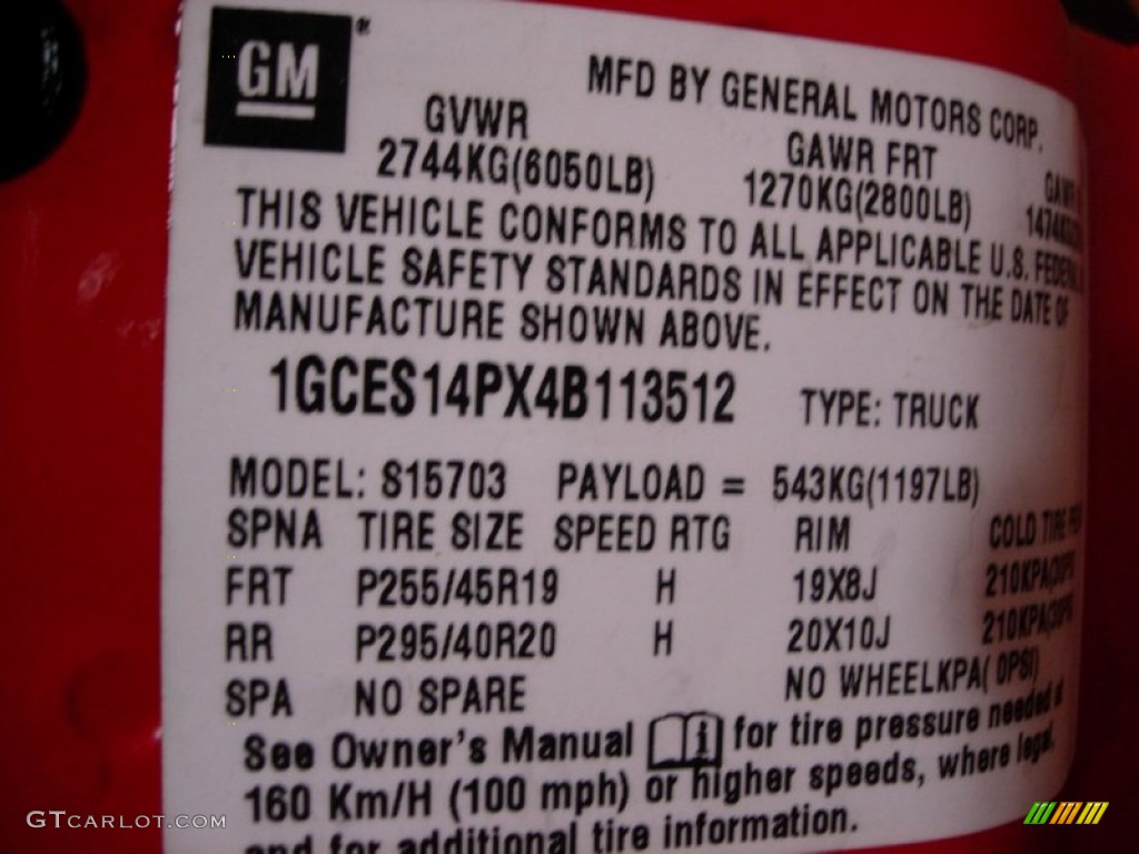 2004 Chevrolet SSR Standard SSR Model Info Tag Photo #61220392