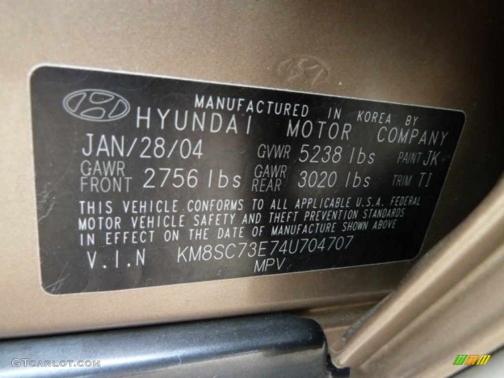 2004 Santa Fe GLS 4WD - Sandstone / Beige photo #14