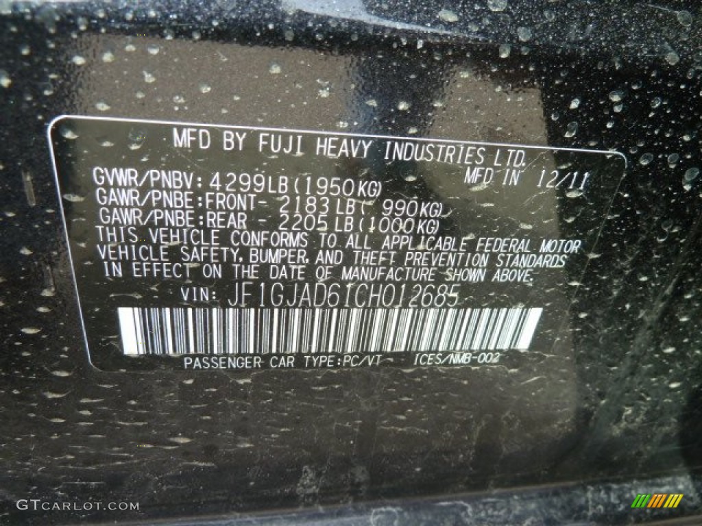 2012 Impreza 2.0i Premium 4 Door - Dark Gray Metallic / Black photo #14