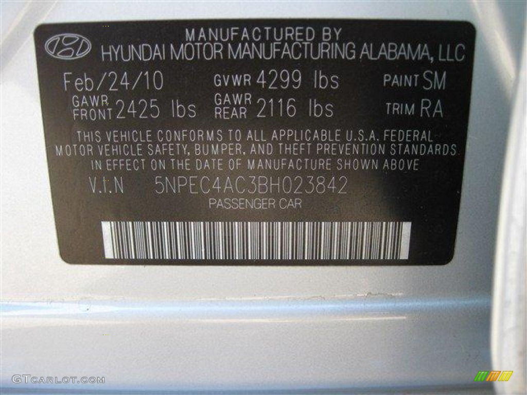 2011 Sonata Color Code SM for Radiant Silver Photo #61229779