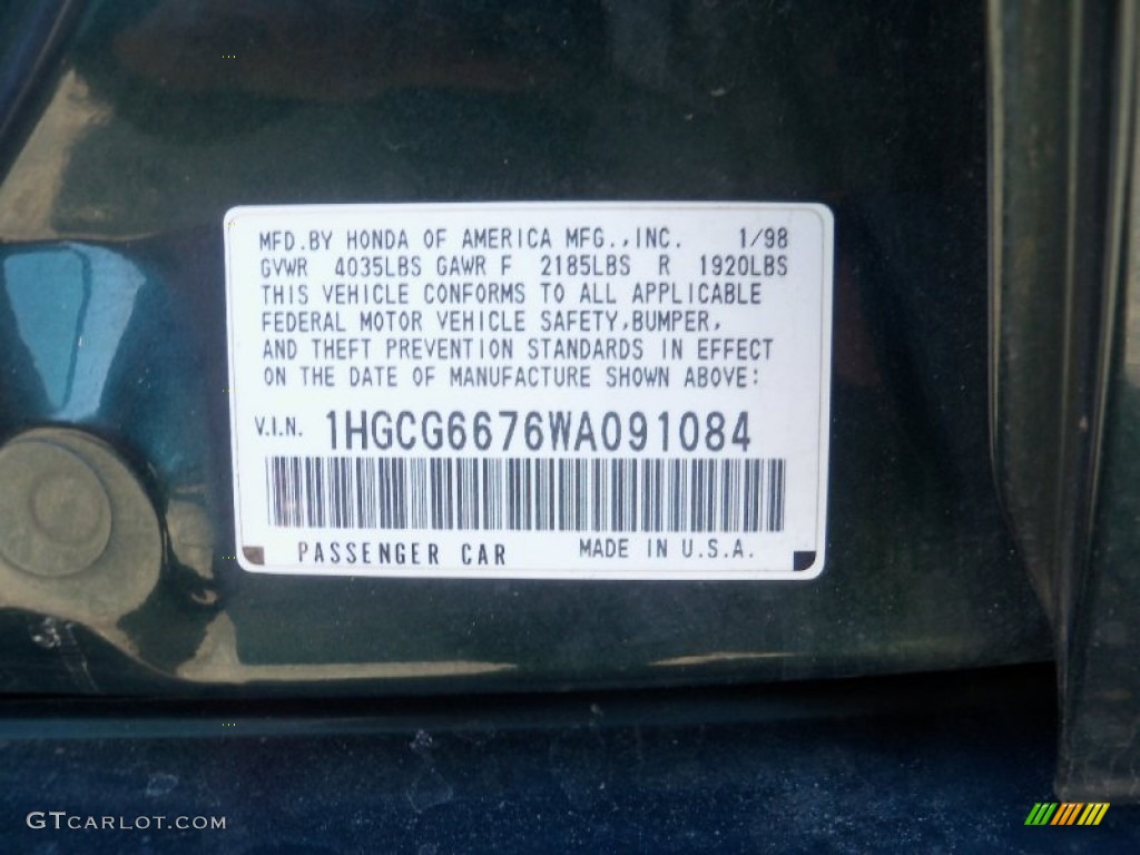 1998 Accord EX Sedan - Dark Emerald Pearl / Quartz photo #10