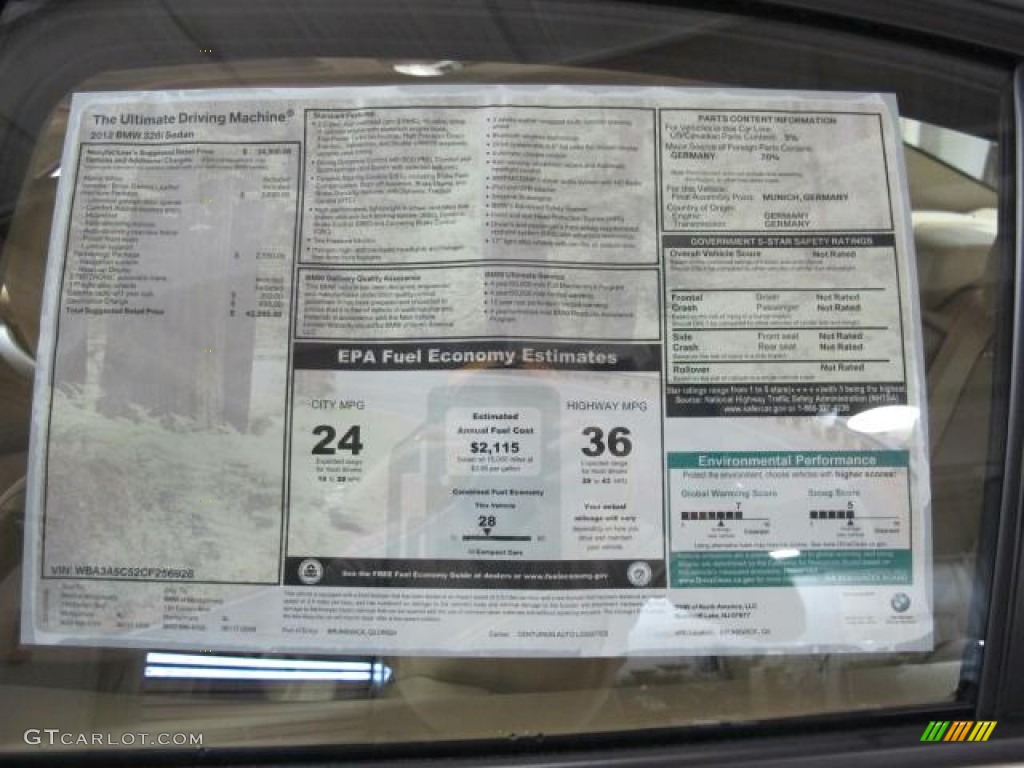 2012 BMW 3 Series 328i Sedan Window Sticker Photo #61231567