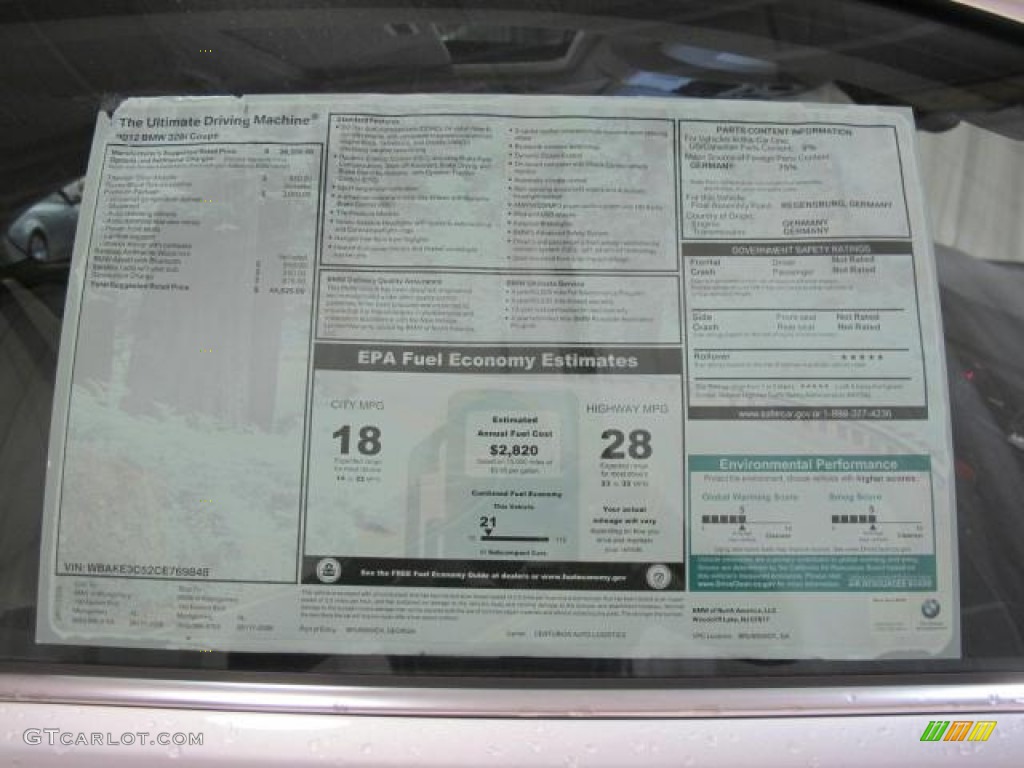 2012 BMW 3 Series 328i Coupe Window Sticker Photo #61231792