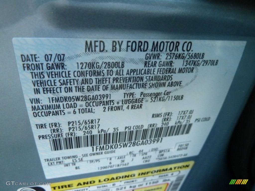 2008 Taurus X Color Code LS for Light Ice Blue Metallic Photo #61232083