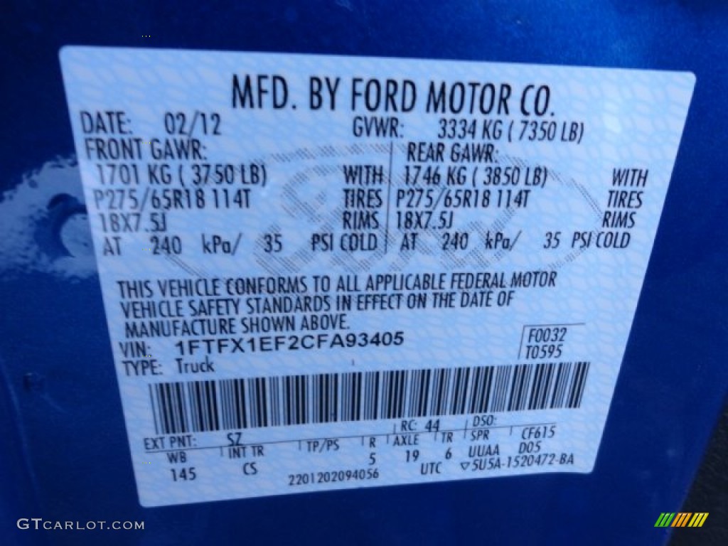 2012 F150 Color Code SZ for Blue Flame Metallic Photo #61233109