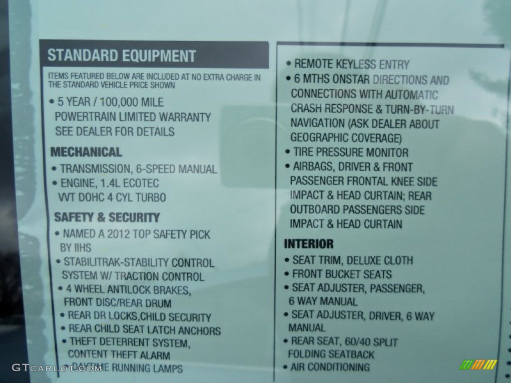 2012 Chevrolet Cruze LT Window Sticker Photo #61235164