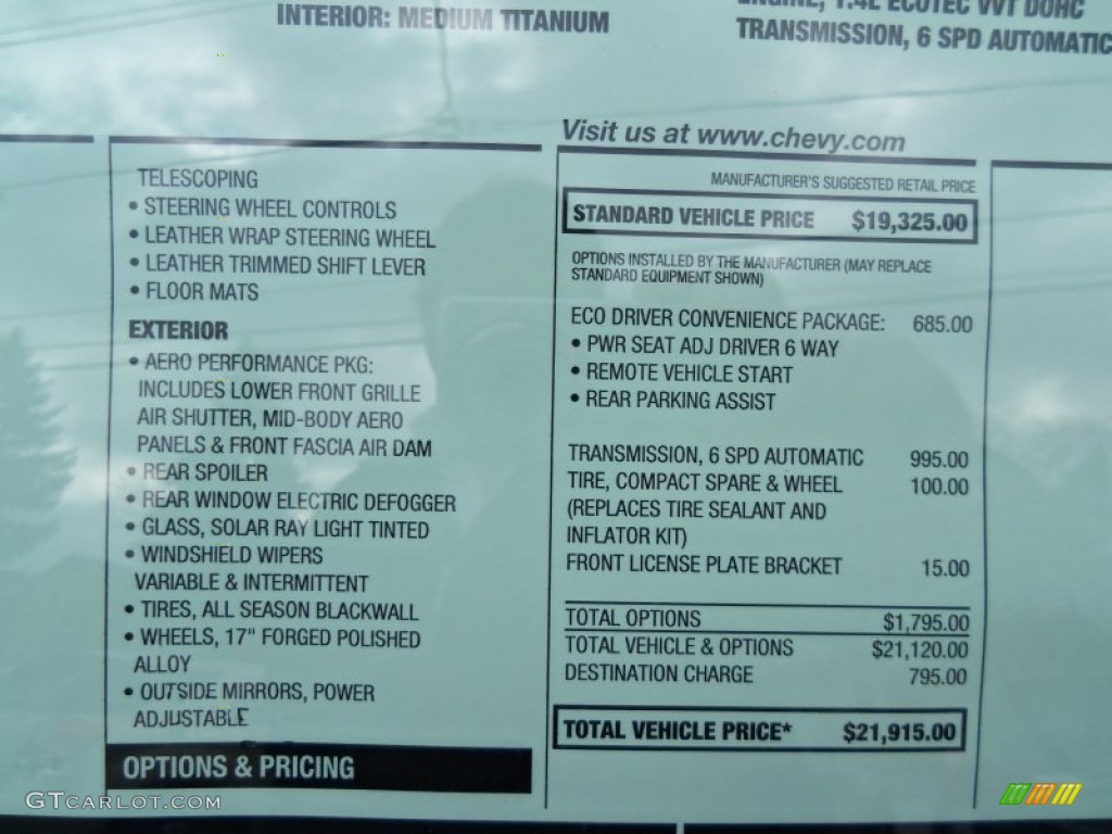 2012 Chevrolet Cruze Eco Window Sticker Photo #61235241