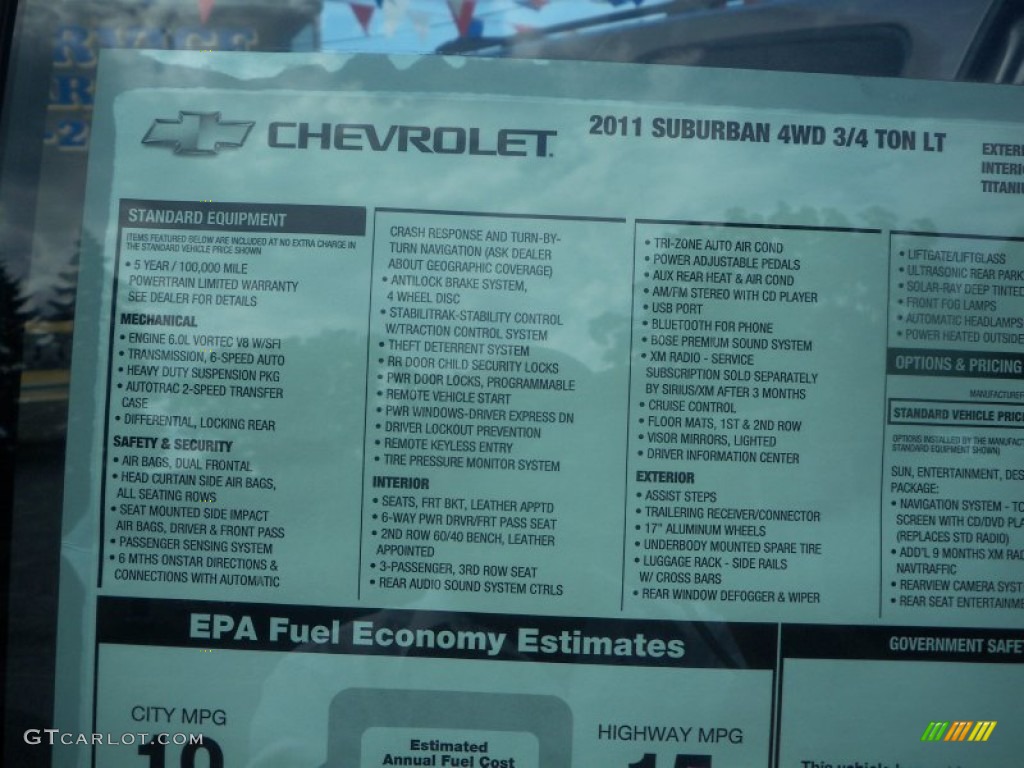 2011 Chevrolet Suburban 2500 LT 4x4 Window Sticker Photo #61235385
