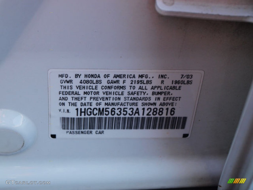 2003 Accord LX Sedan - Taffeta White / Ivory photo #17