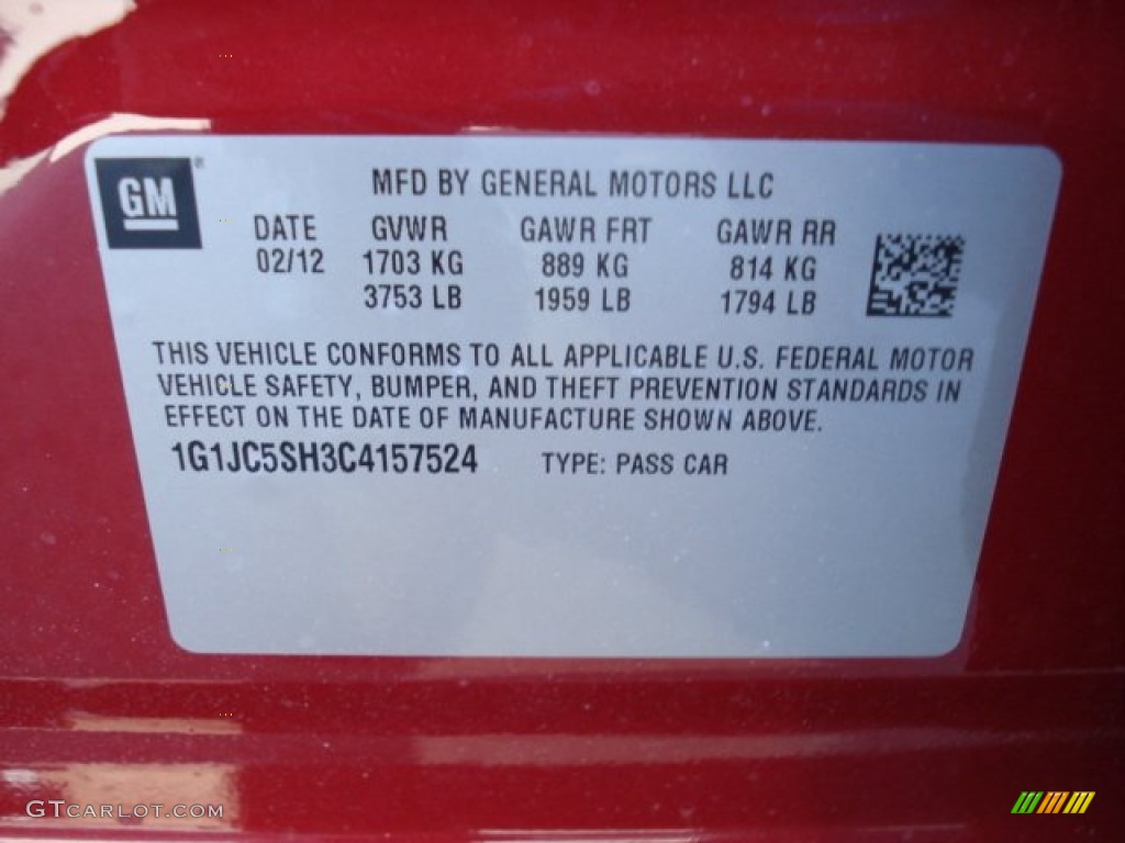 2012 Sonic LS Sedan - Crystal Red Tintcoat / Jet Black/Dark Titanium photo #20