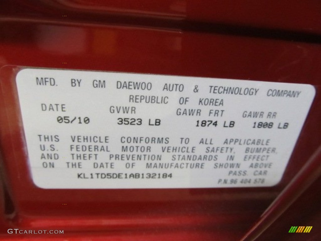 2010 Chevrolet Aveo LT Sedan Info Tag Photo #61249886