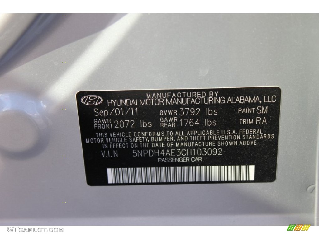 2012 Elantra Color Code SM for Silver Photo #61251268