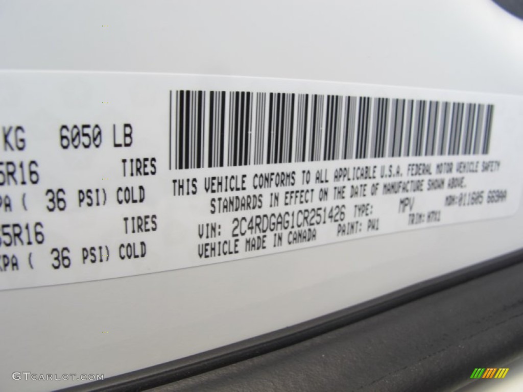 2012 Ram Van Color Code PW1 for Stone White Photo #61251626