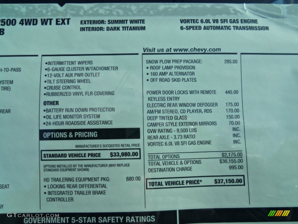 2012 Chevrolet Silverado 2500HD Work Truck Extended Cab 4x4 Window Sticker Photo #61267088