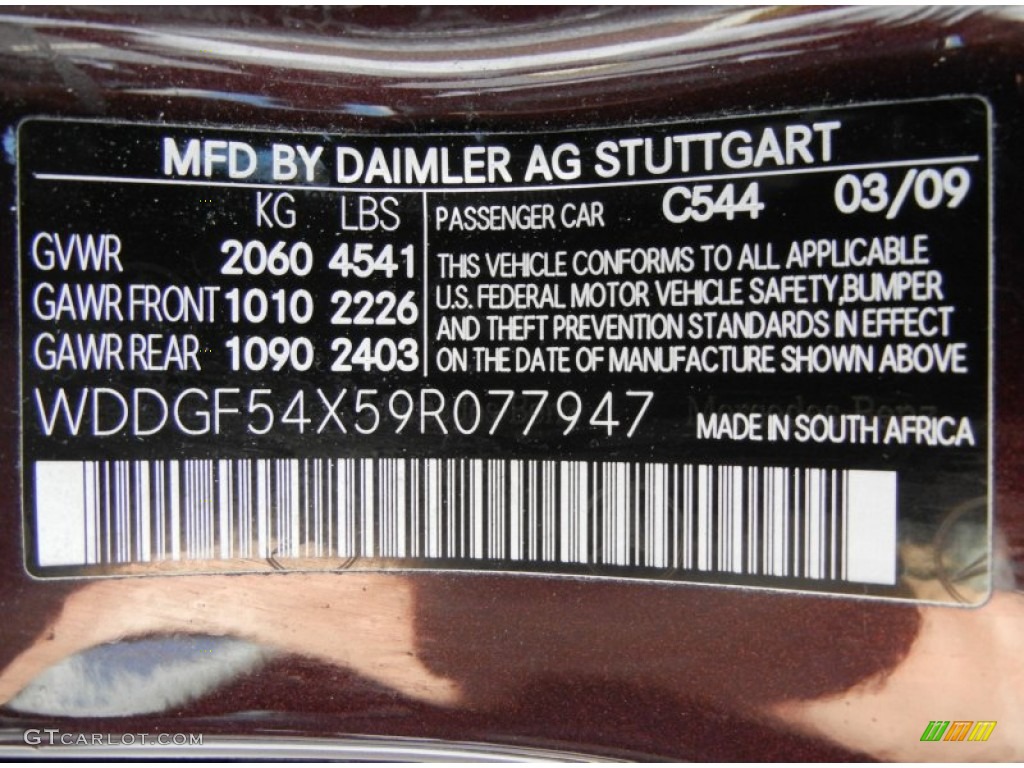 2009 C Color Code 544 for Barolo Red Metallic Photo #61273703