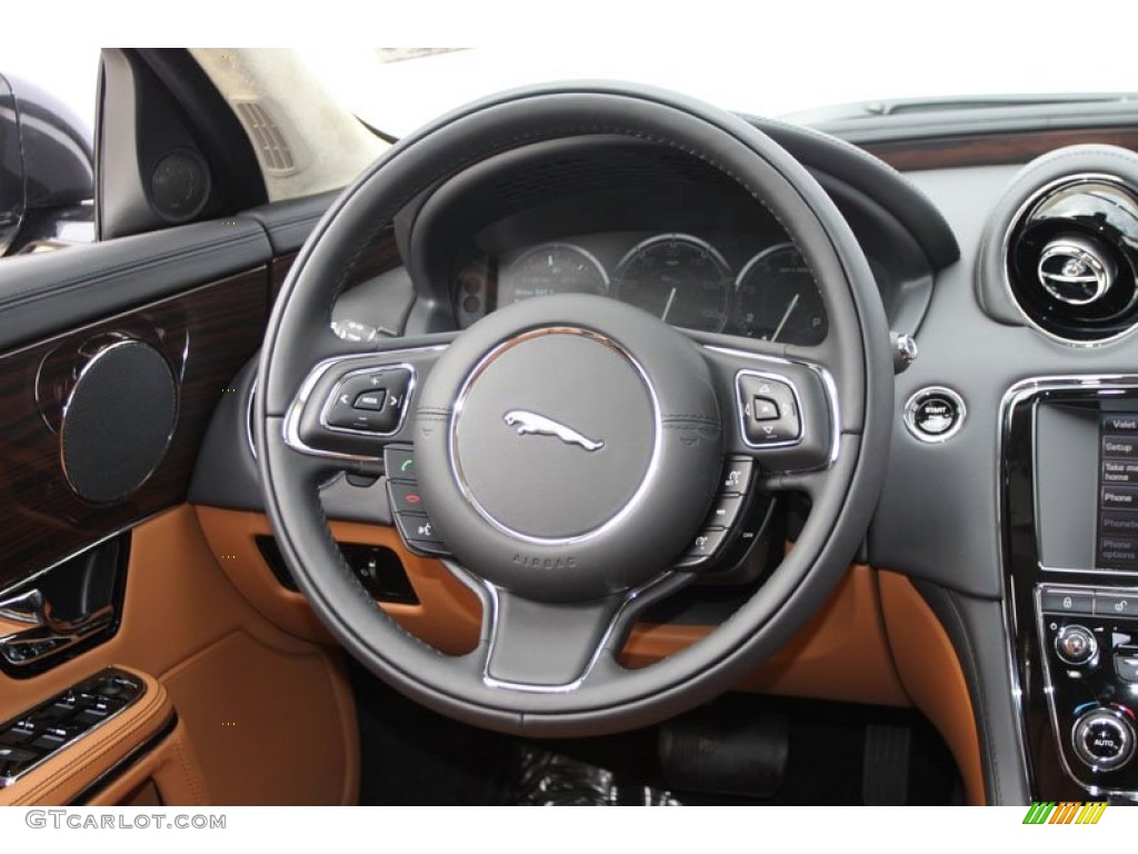 2012 Jaguar XJ XJL Portfolio London Tan/Jet Steering Wheel Photo #61277582