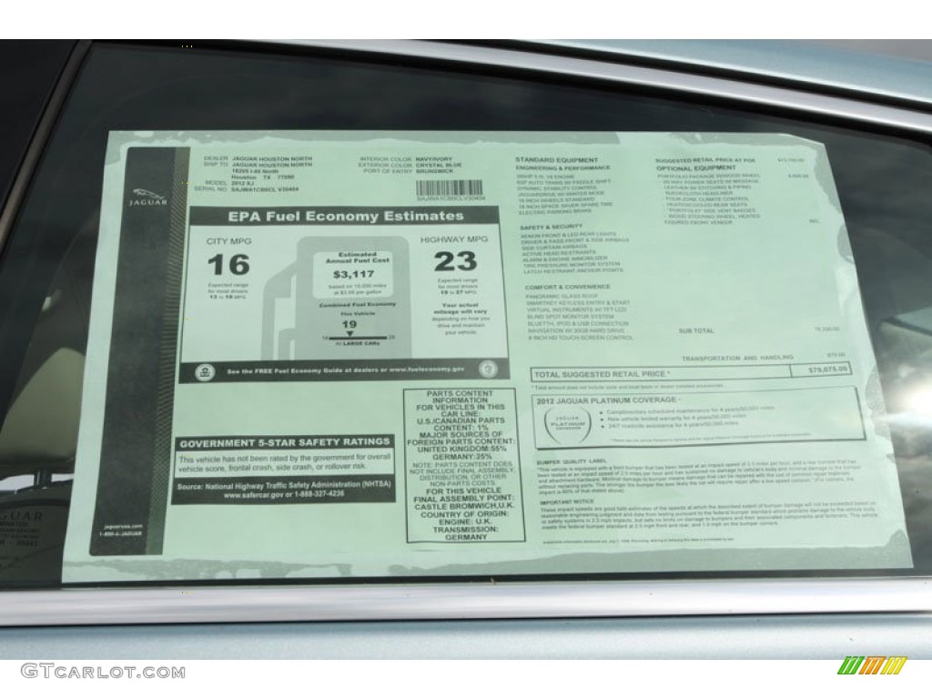 2012 Jaguar XJ XJ Window Sticker Photos