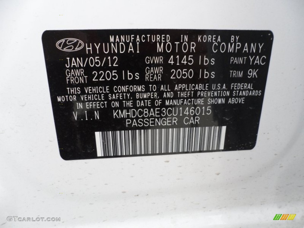 2012 Elantra Color Code YAC for Shimmering White Photo #61283614