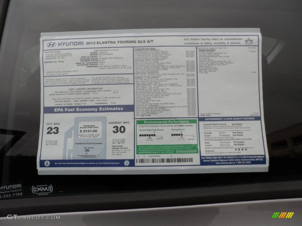 2012 Hyundai Elantra GLS Touring Window Sticker Photo #61283831