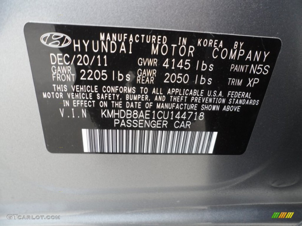 2012 Elantra Color Code N5S for Titanium Gray Metallic Photo #61284038