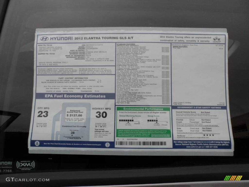 2012 Hyundai Elantra GLS Touring Window Sticker Photo #61284044