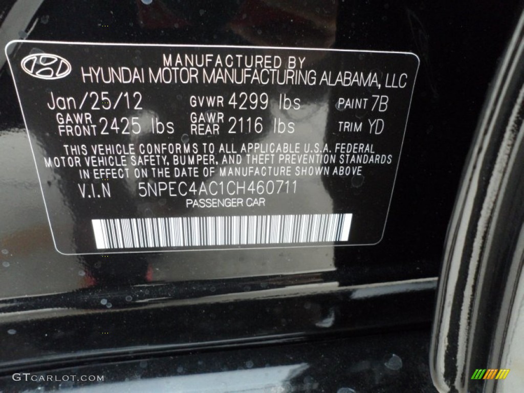 2012 Hyundai Sonata Limited Color Code Photos