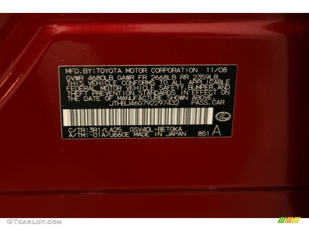 2009 ES Color Code 3R1 for Matador Red Mica Photo #61285992