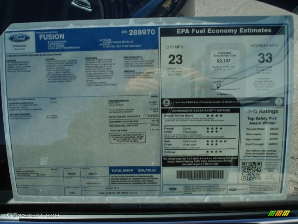 2012 Ford Fusion SEL Window Sticker Photo #61286627