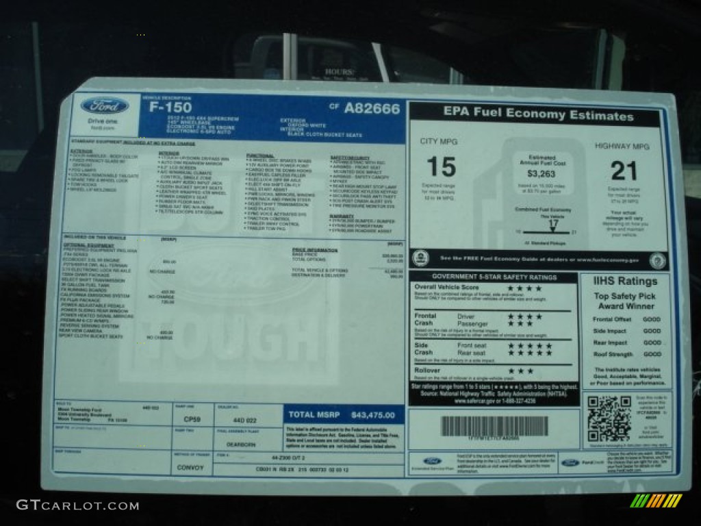 2012 Ford F150 FX4 SuperCrew 4x4 Window Sticker Photo #61286687