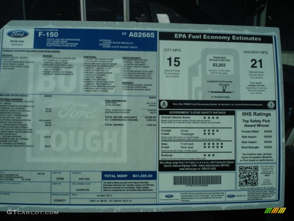2012 Ford F150 XLT SuperCrew 4x4 Window Sticker Photo #61286747