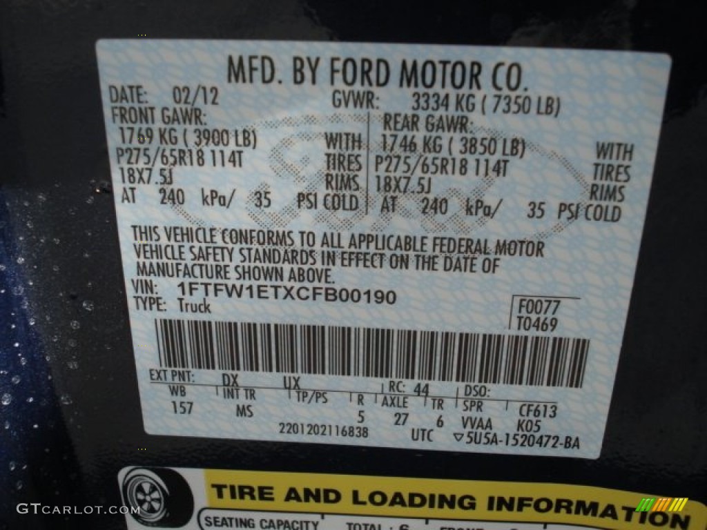 2012 F150 Color Code DX for Dark Blue Pearl Metallic Photo #61287344