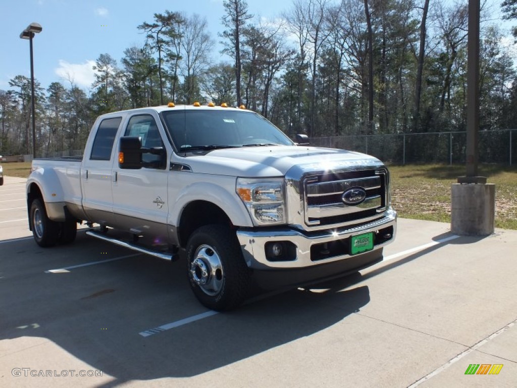 2012 F350 Super Duty Lariat Crew Cab 4x4 Dually - White Platinum Metallic Tri-Coat / Adobe photo #1