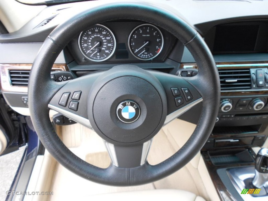 2008 BMW 5 Series 535i Sedan Cream Beige Dakota Leather Steering Wheel Photo #61298369