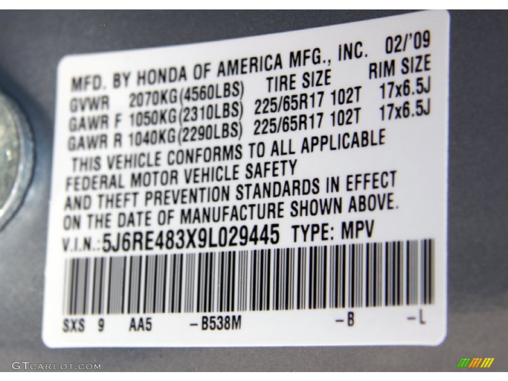 2009 CR-V LX 4WD - Glacier Blue Metallic / Gray photo #26