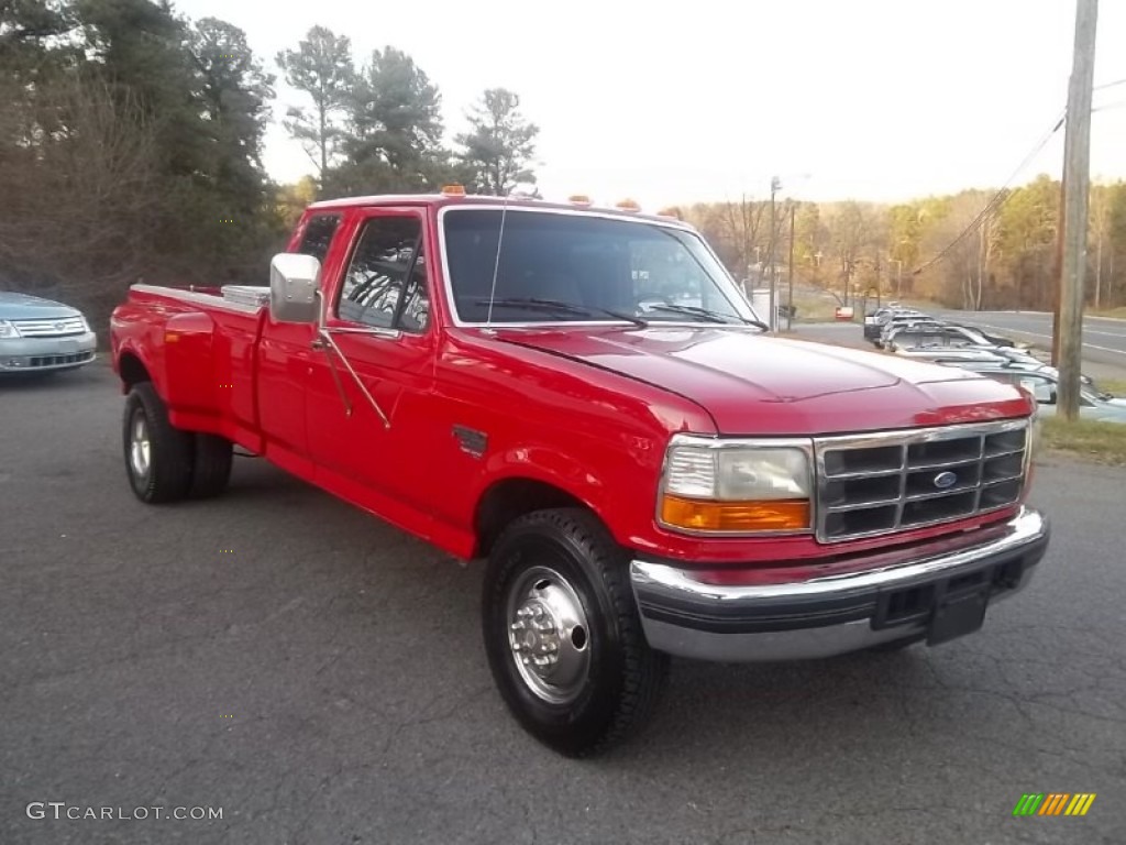 1997 F350 XLT Extended Cab Dually - Vermillion Red / Opal Grey photo #1