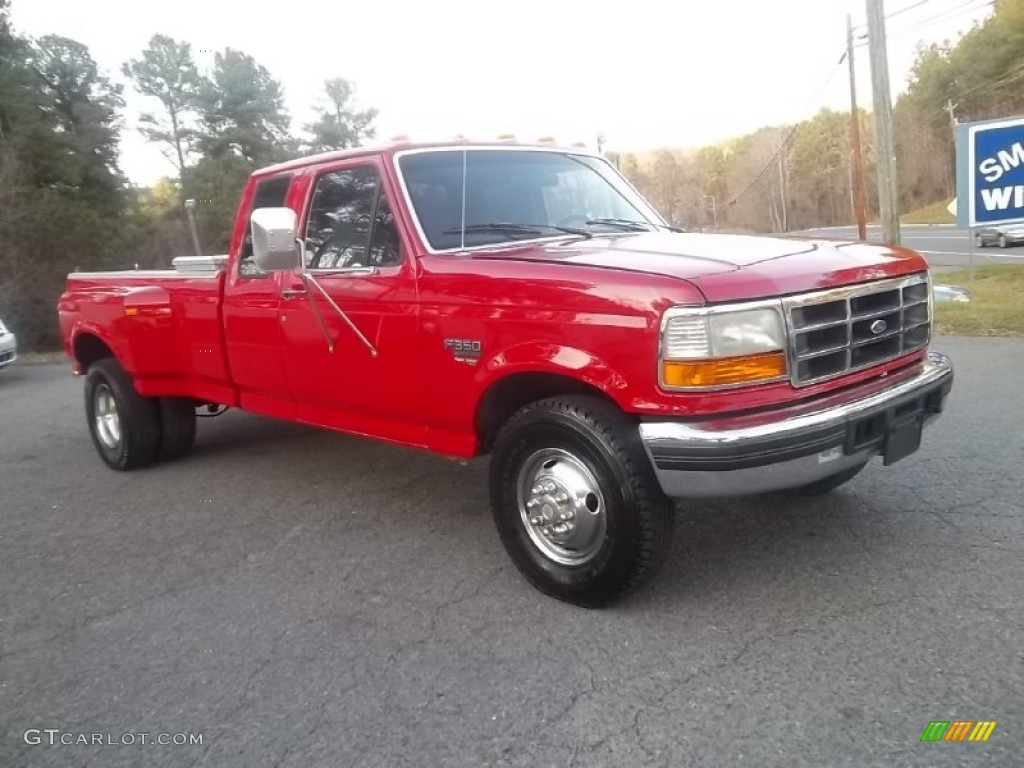 1997 F350 XLT Extended Cab Dually - Vermillion Red / Opal Grey photo #2