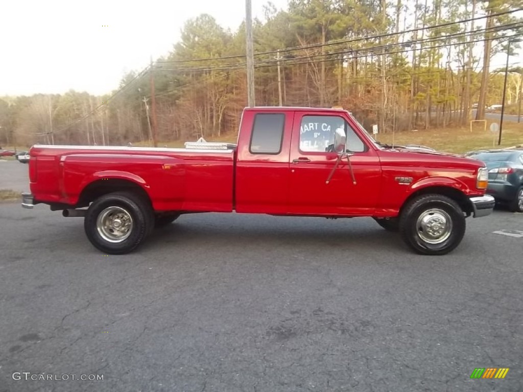 1997 F350 XLT Extended Cab Dually - Vermillion Red / Opal Grey photo #3