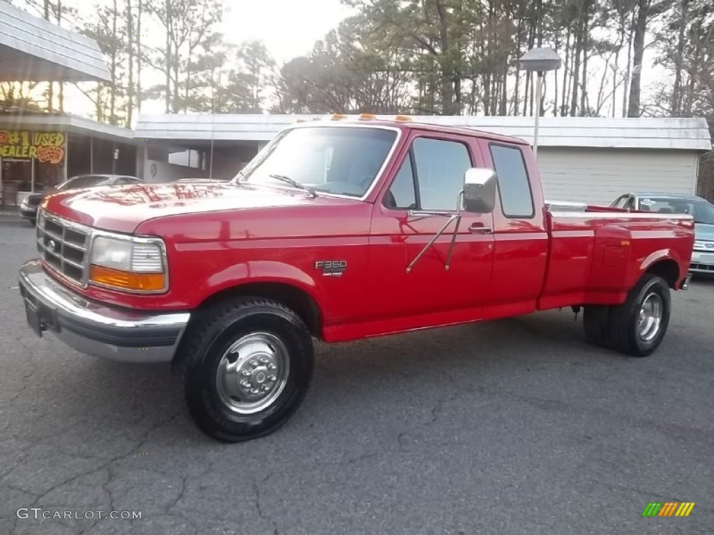 1997 F350 XLT Extended Cab Dually - Vermillion Red / Opal Grey photo #8