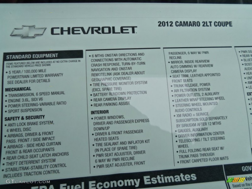 2012 Chevrolet Camaro LT 45th Anniversary Edition Coupe Window Sticker Photo #61308416
