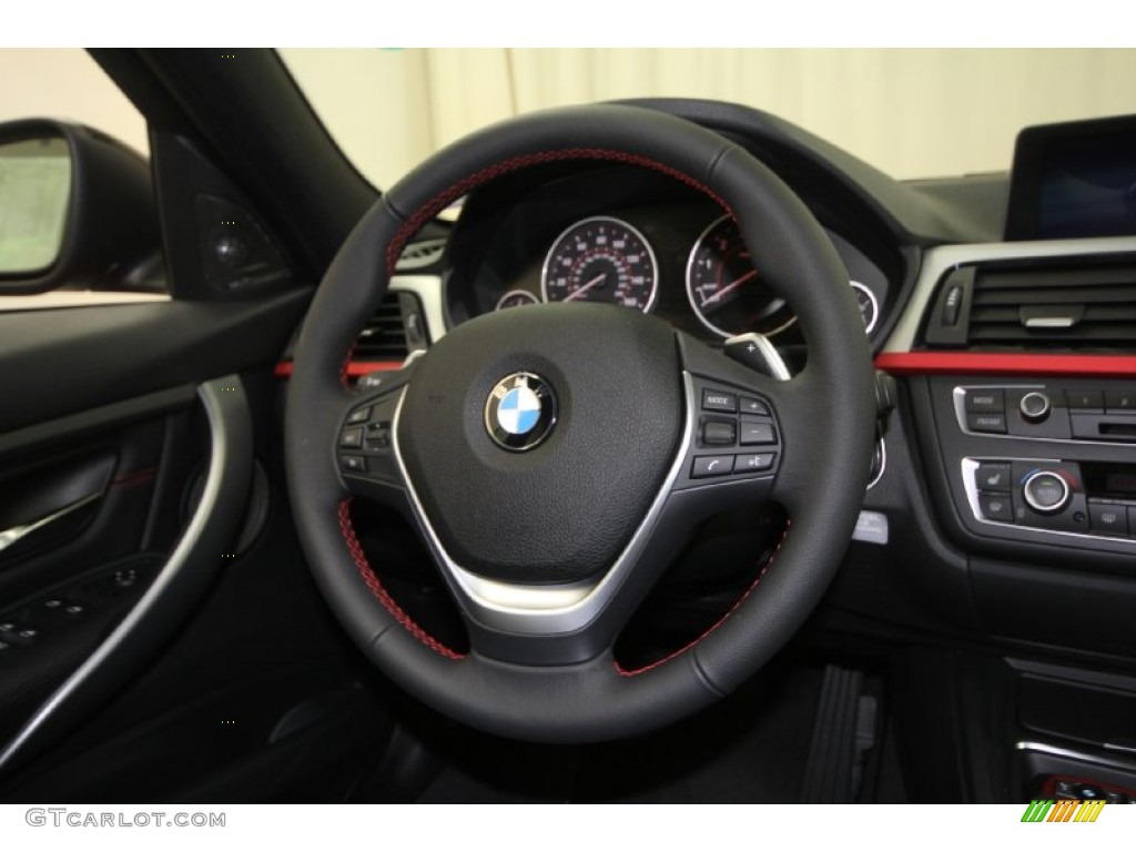 2012 BMW 3 Series 335i Sedan Black/Red Highlight Steering Wheel Photo #61308800
