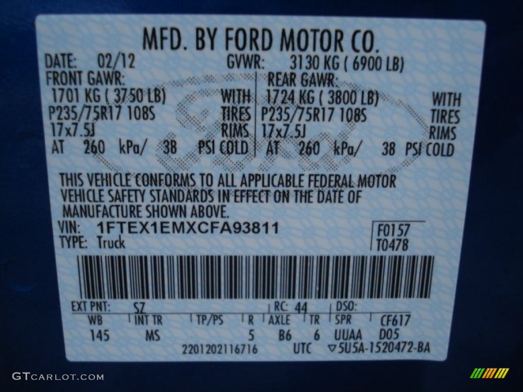 2012 F150 Color Code SZ for Blue Flame Metallic Photo #61312314