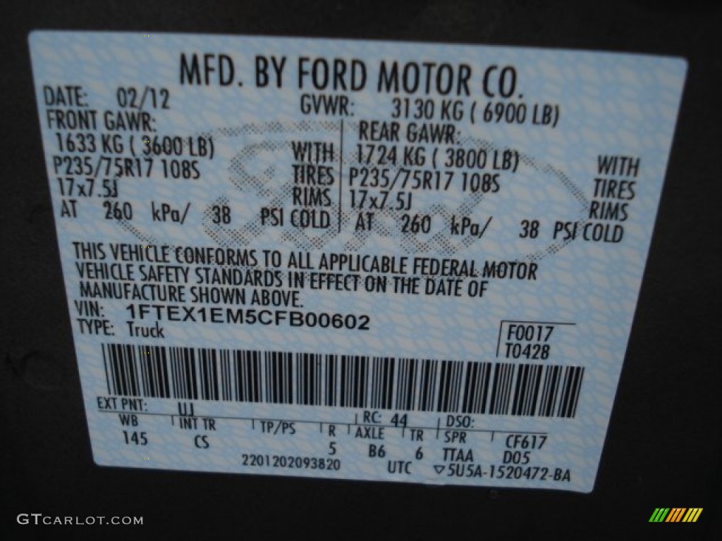 2012 F150 Color Code UJ for Sterling Gray Metallic Photo #61312472