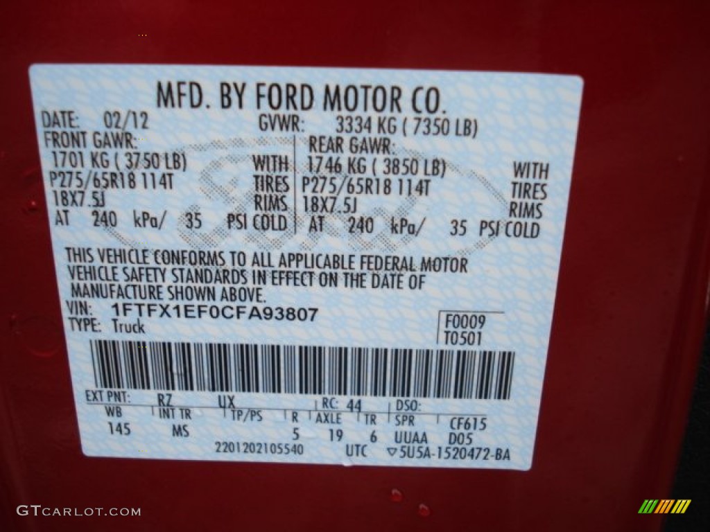 2012 F150 Color Code RZ for Red Candy Metallic Photo #61312643