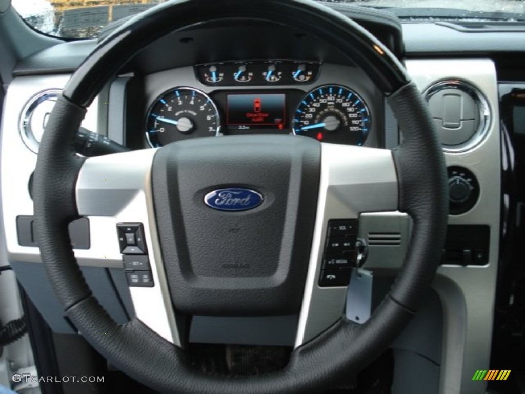 2012 Ford F150 Platinum SuperCrew 4x4 Platinum Steel Gray/Black Leather Steering Wheel Photo #61312802