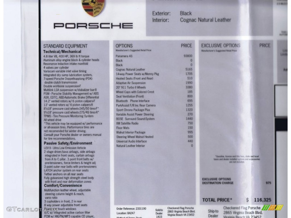 2010 Porsche Panamera 4S Window Sticker Photo #61314148