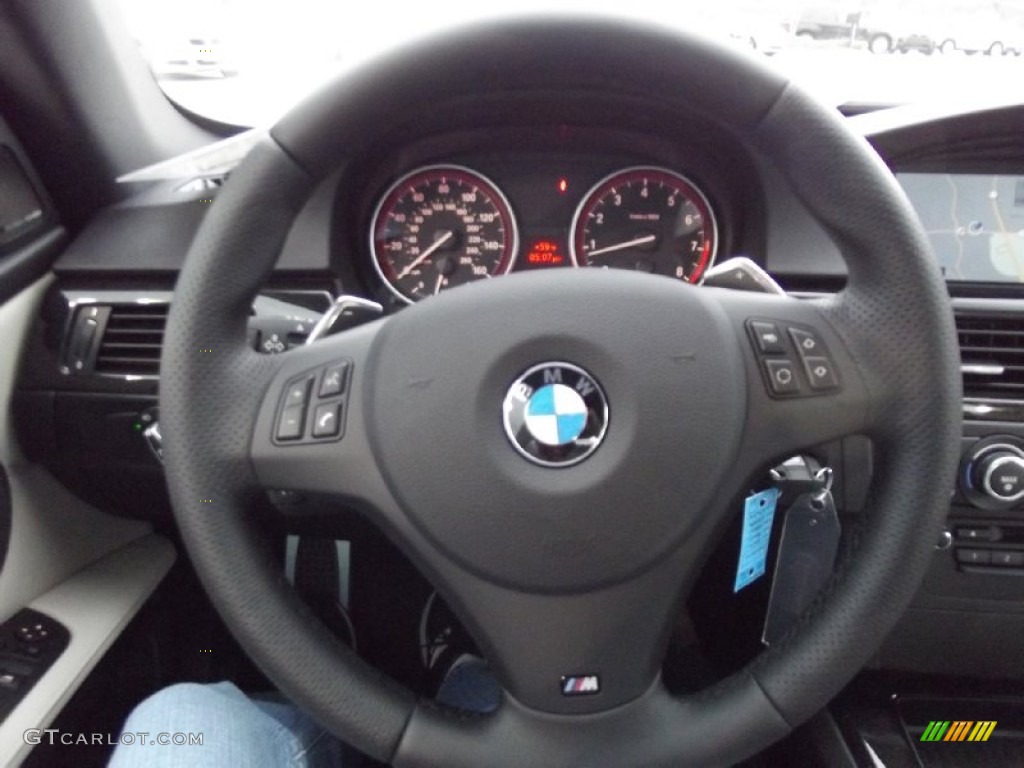 2012 BMW 3 Series 335i Coupe Oyster/Black Steering Wheel Photo #61317839