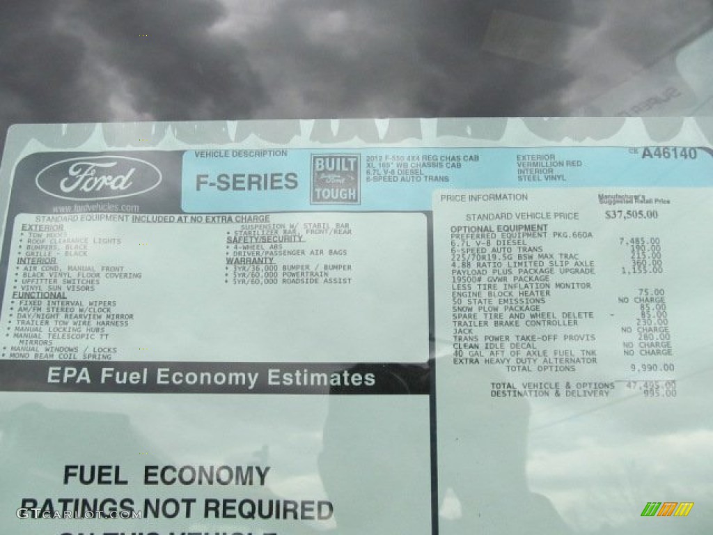 2012 Ford F550 Super Duty XL Regular Cab 4x4 Dump Truck Window Sticker Photo #61327400