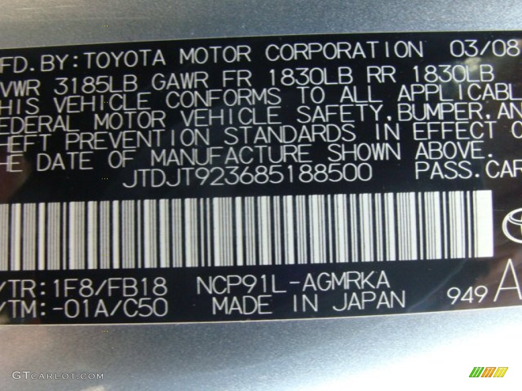 2008 Yaris Color Code 1F8 for Meteorite Metallic Photo #61352237