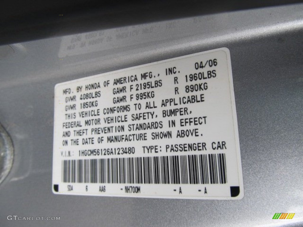 2006 Accord Value Package Sedan - Alabaster Silver Metallic / Gray photo #19