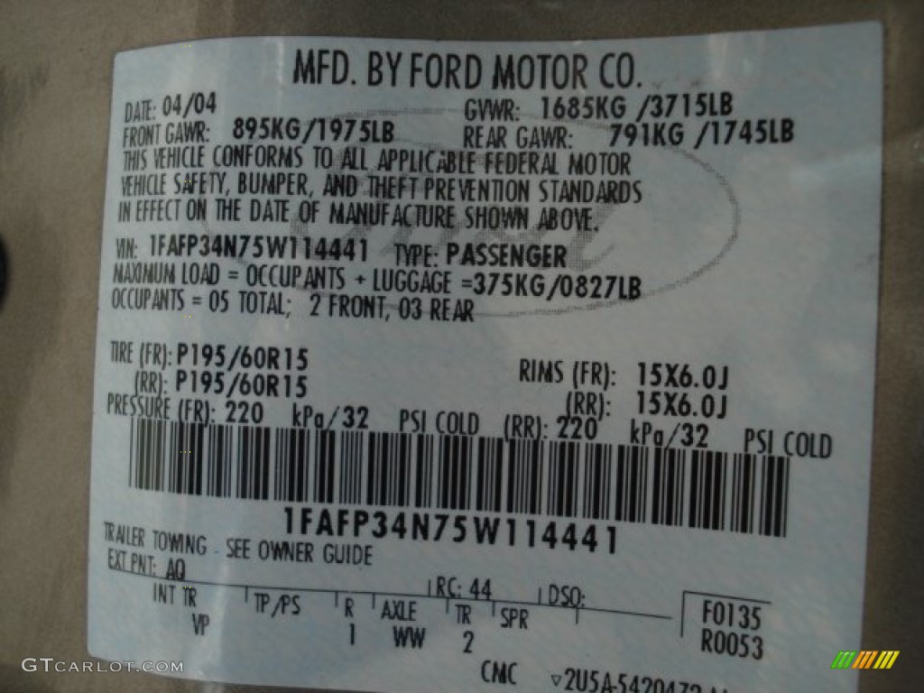 2005 Focus Color Code AQ for Arizona Beige Metallic Photo #61358087